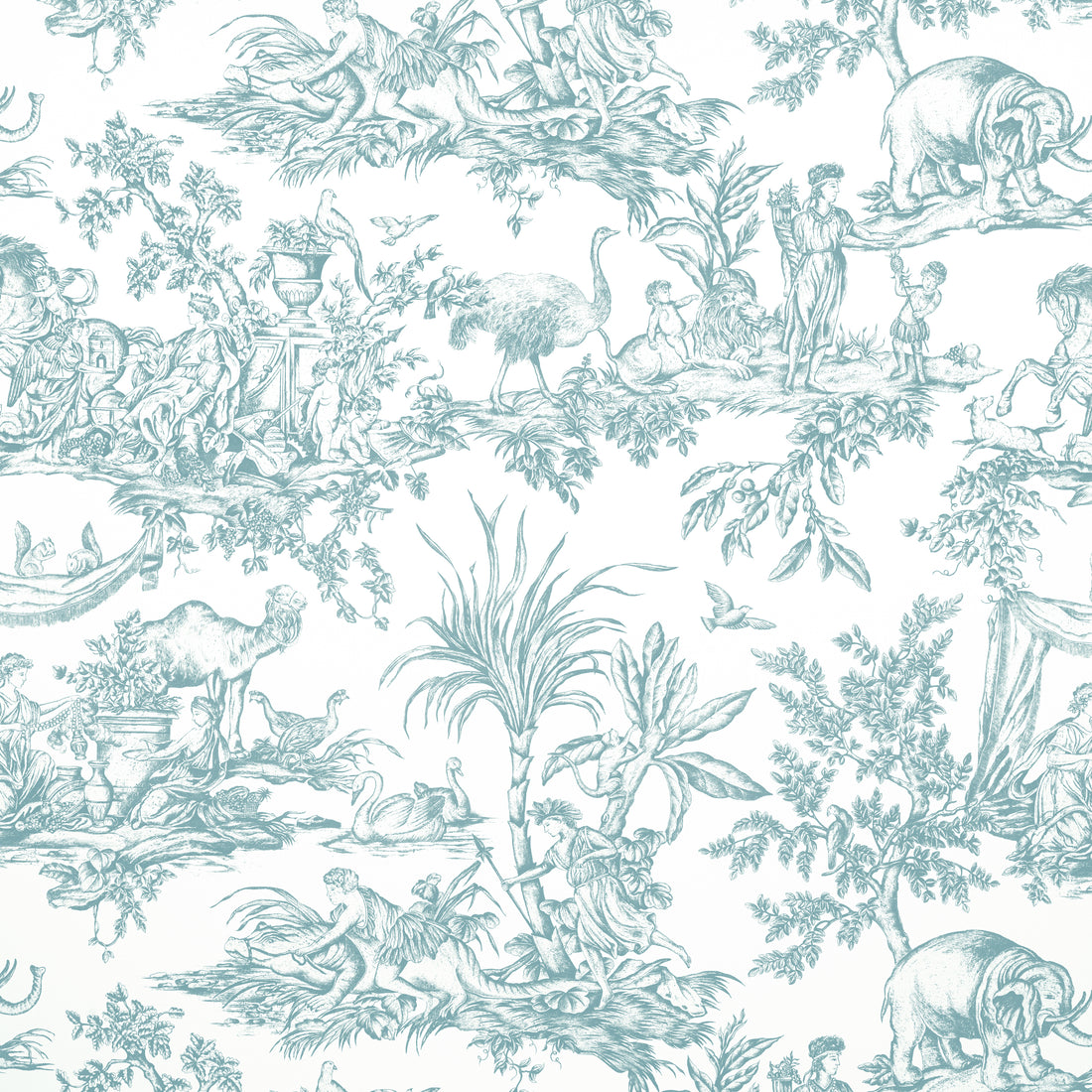 Antilles Toile fabric in spa blue color - pattern number AF15170 - by Anna French in the Antilles collection