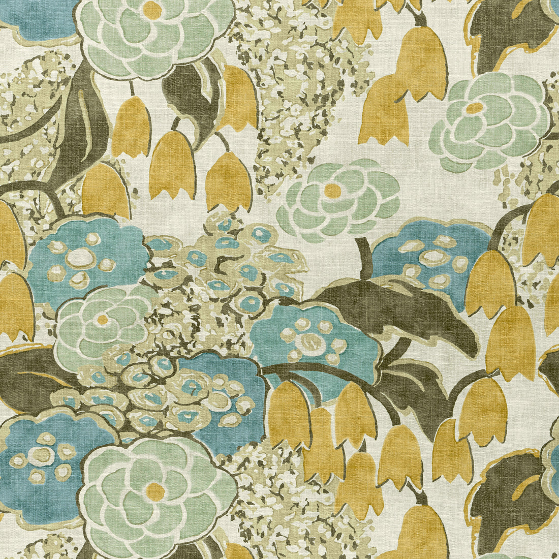 Laura fabric in sage and gold color - pattern number AF23102 - by Anna French in the Willow Tree collection