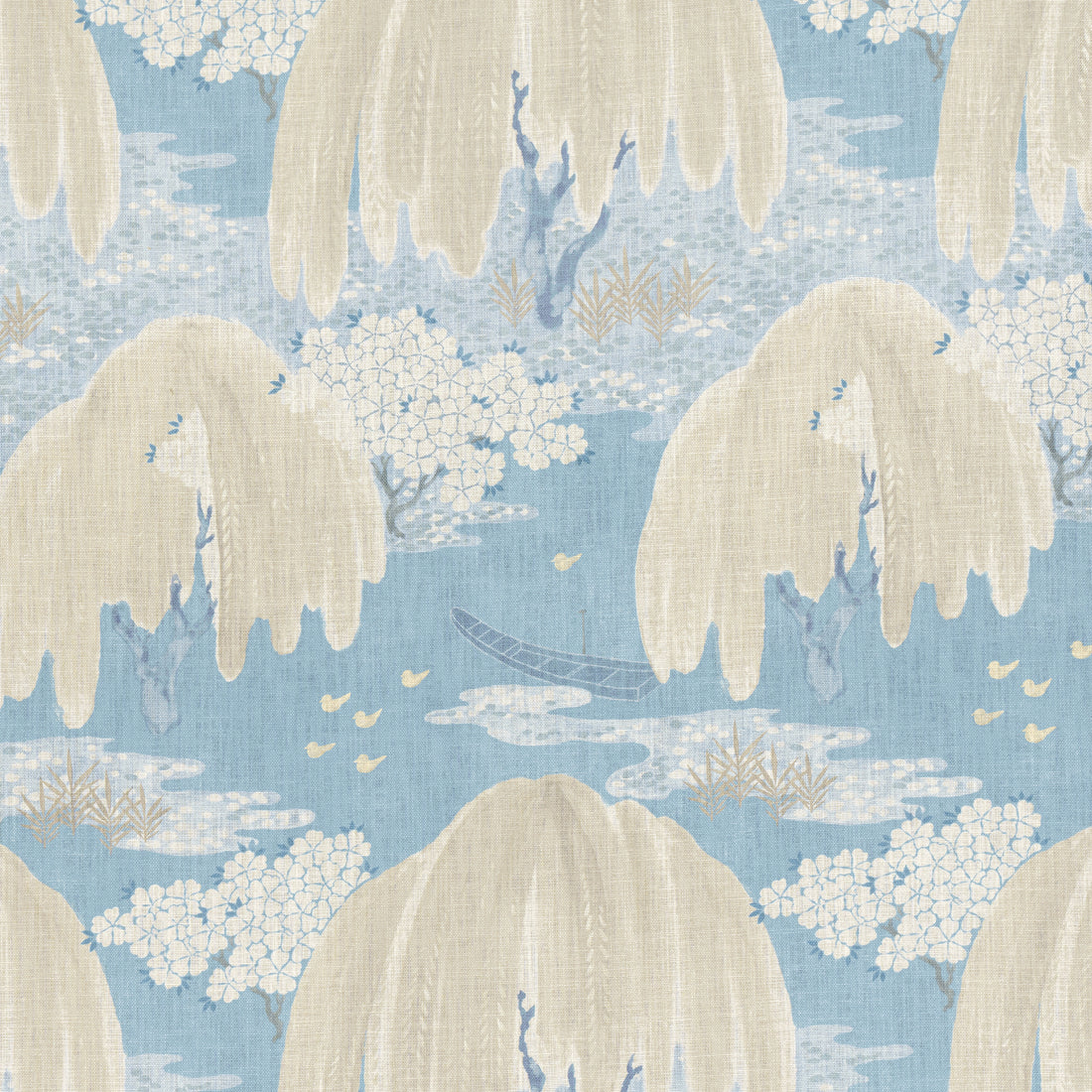 Willow Tree fabric in soft blue color - pattern number AF23108 - by Anna French in the Willow Tree collection