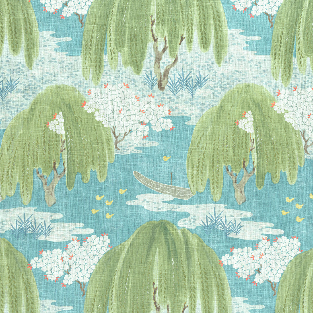 Willow Tree fabric in turqiuose color - pattern number AF23109 - by Anna French in the Willow Tree collection