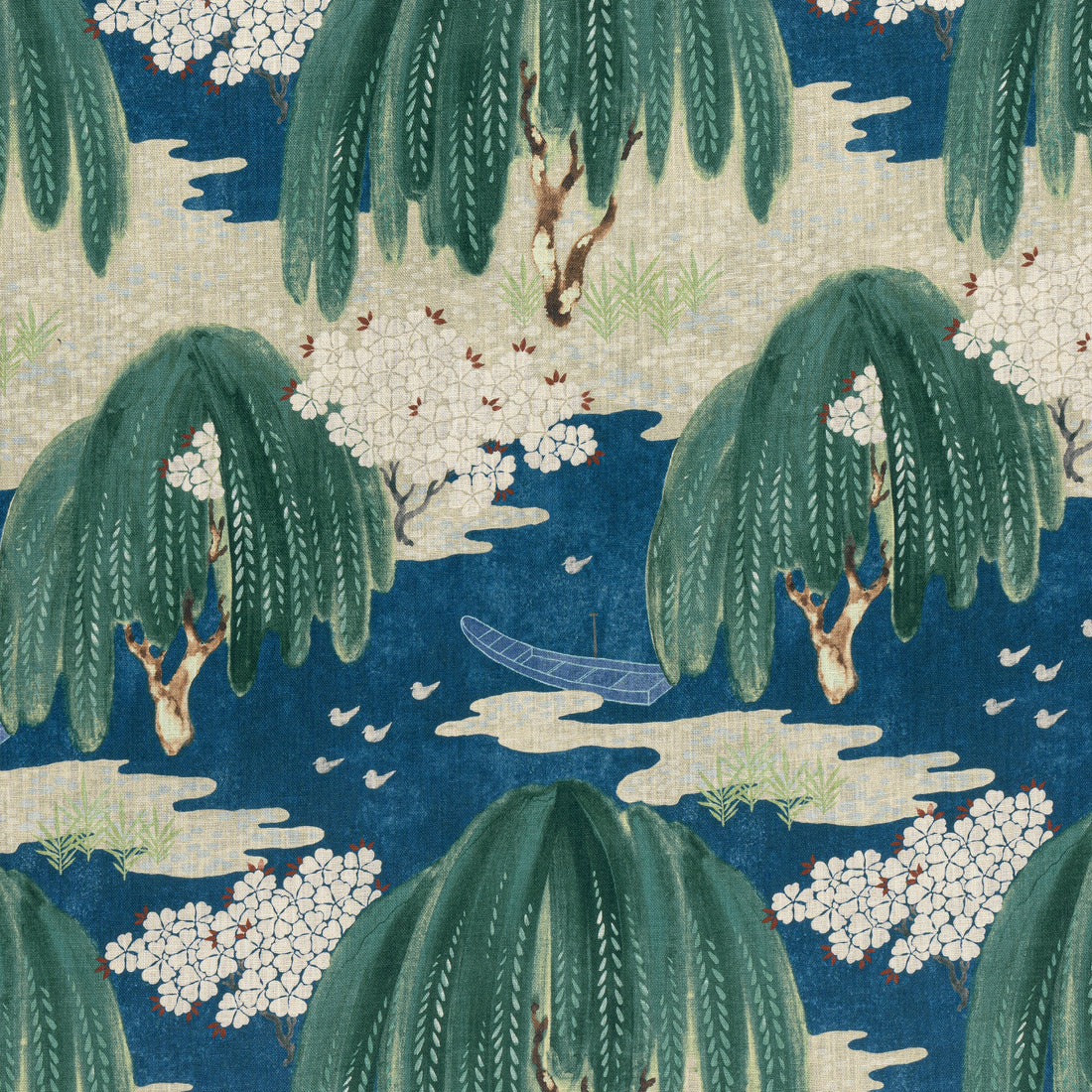 Willow Tree fabric in navy color - pattern number AF23110 - by Anna French in the Willow Tree collection