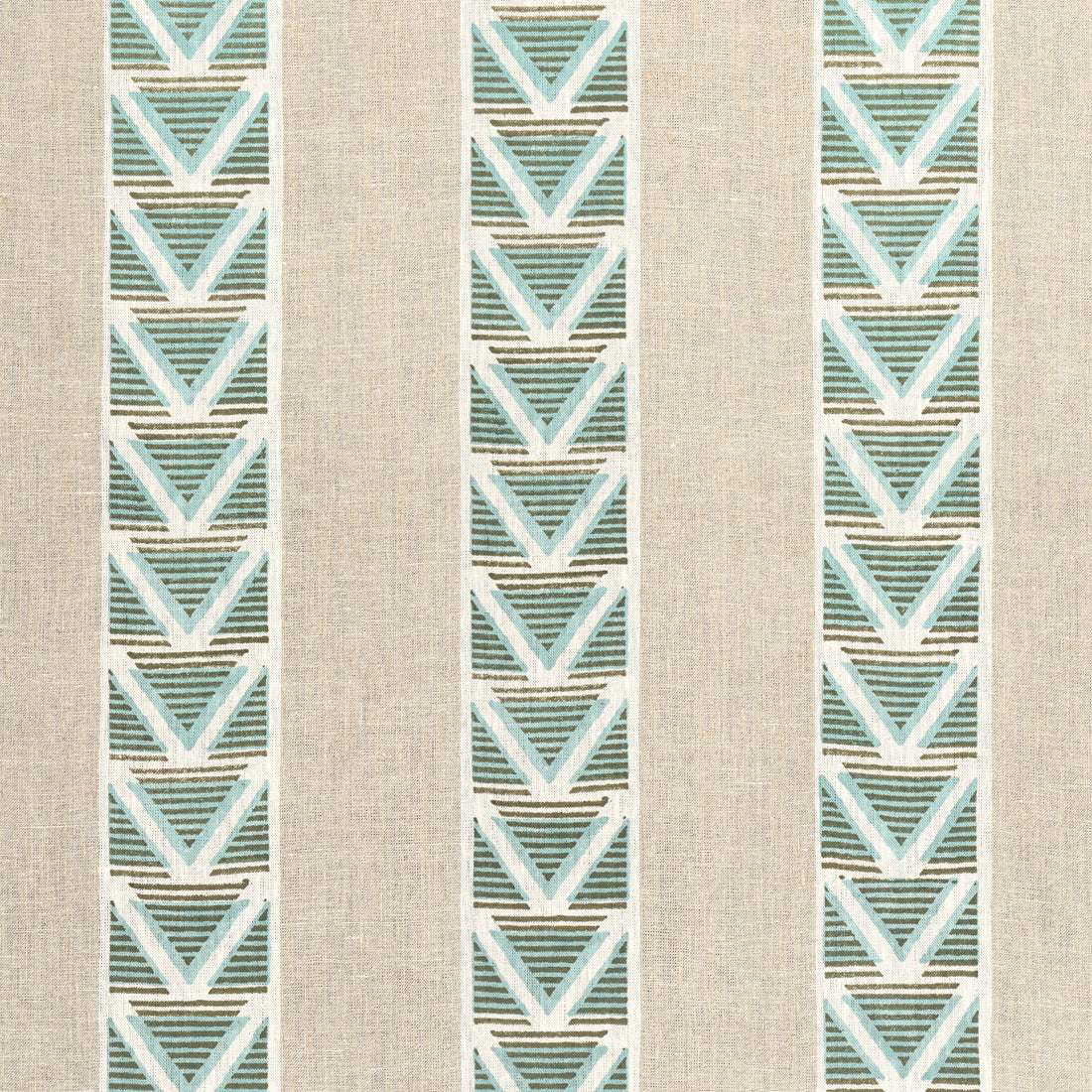 Burton Stripe fabric in linen and turquoise color - pattern number AF23121 - by Anna French in the Willow Tree collection
