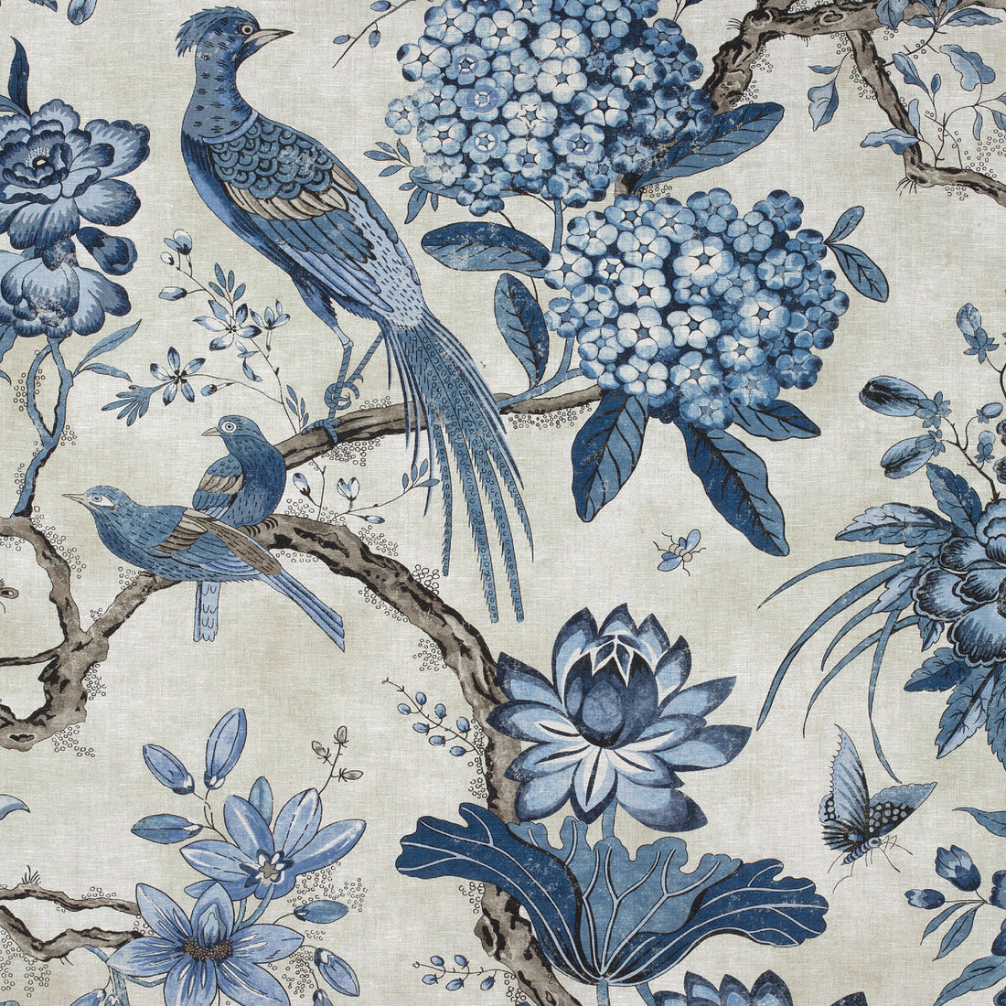 Villeneuve fabric in blue on flax color - pattern number AF72994 - by Anna French in the Manor collection