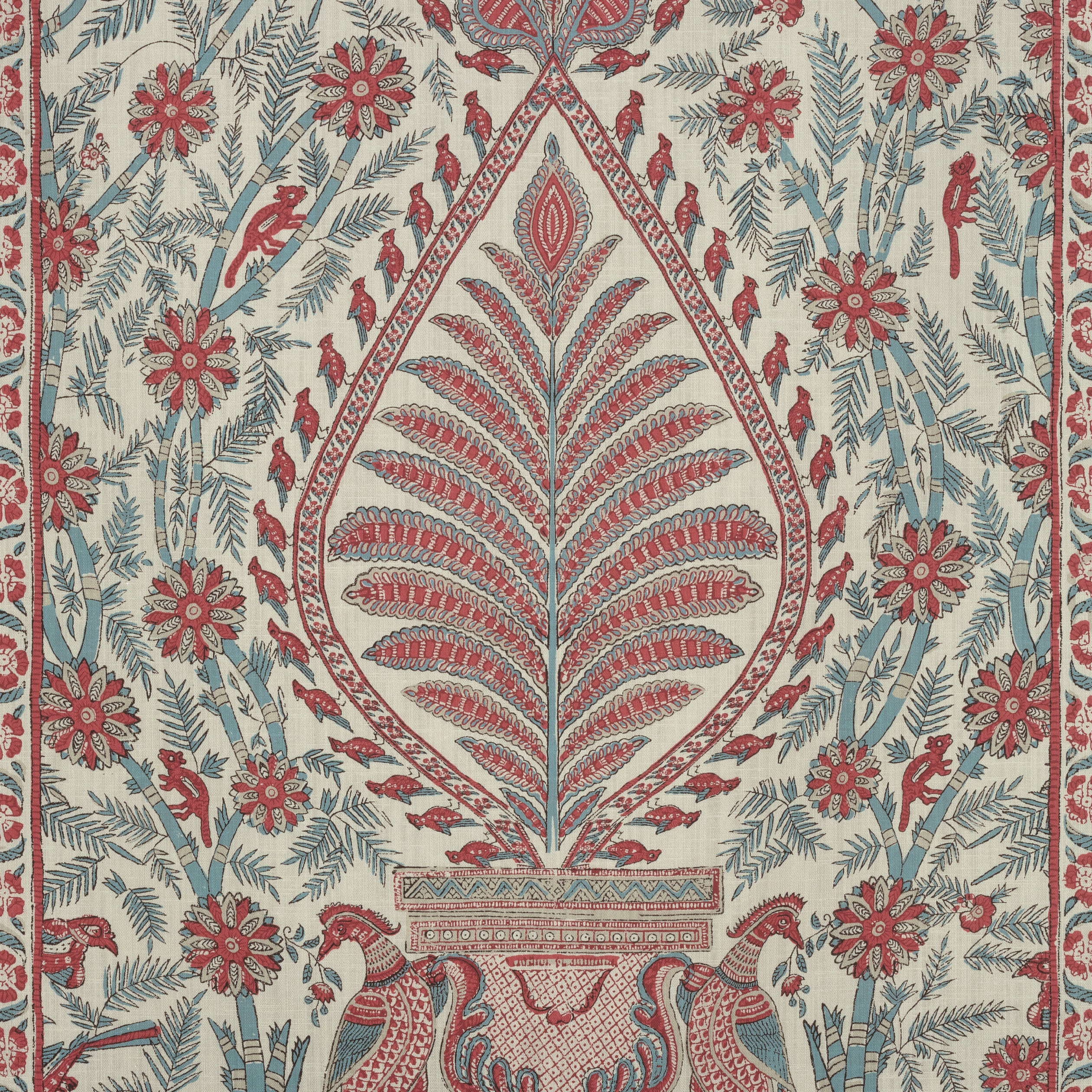 Palampore fabric in red and blue color - pattern number AF78726 - by Anna French in the Palampore collection