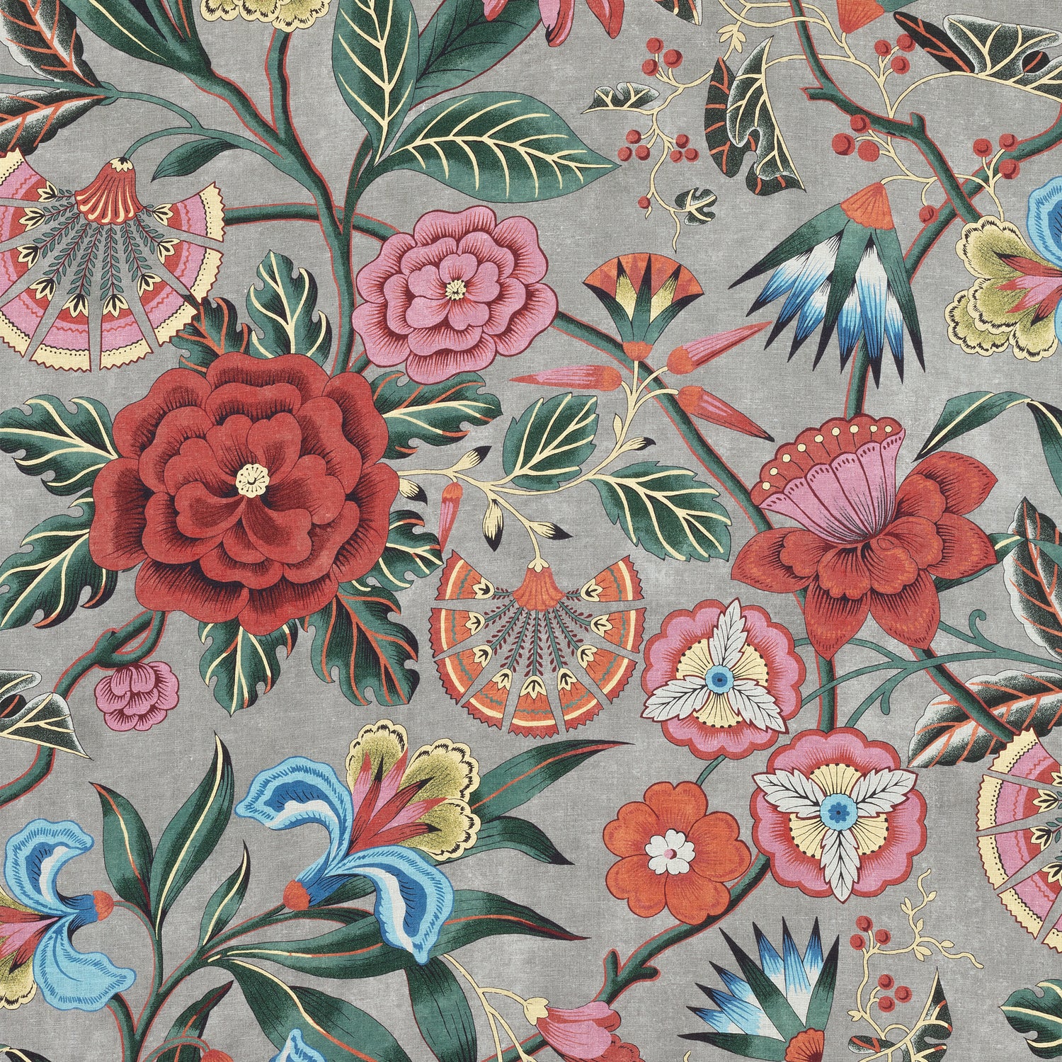 Cleo fabric in coral on charcoal  color - pattern number AF9616 - by Anna French in the Savoy collection