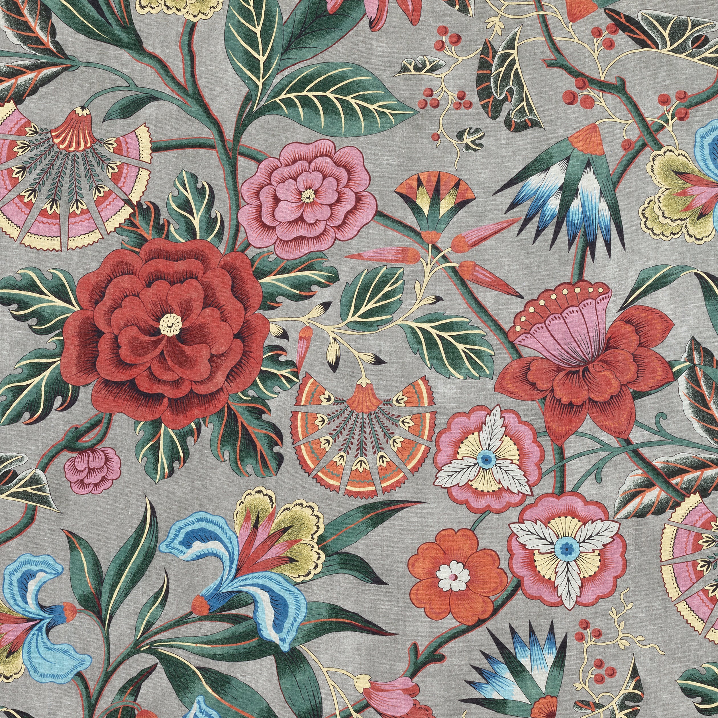 Cleo fabric in coral on charcoal color - pattern number AF9616 - by Anna French in the Savoy collection