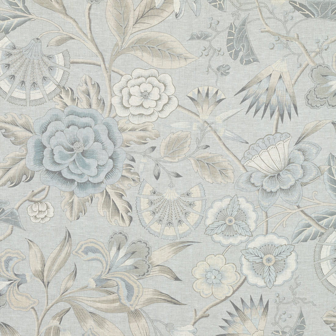 Cleo fabric in spa blue on flax  color - pattern number AF9619 - by Anna French in the Savoy collection