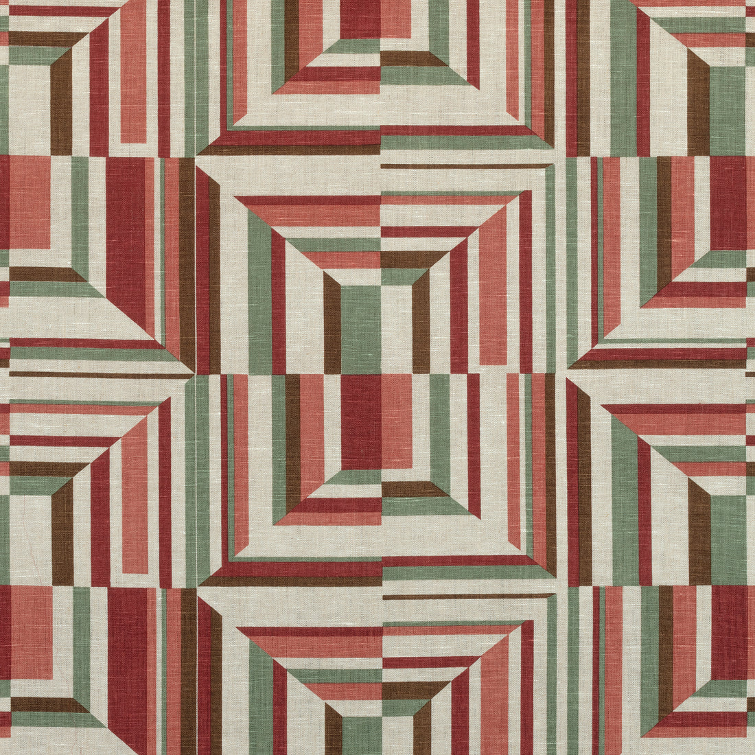 Cubism fabric in red on flax  color - pattern number AF9650 - by Anna French in the Savoy collection