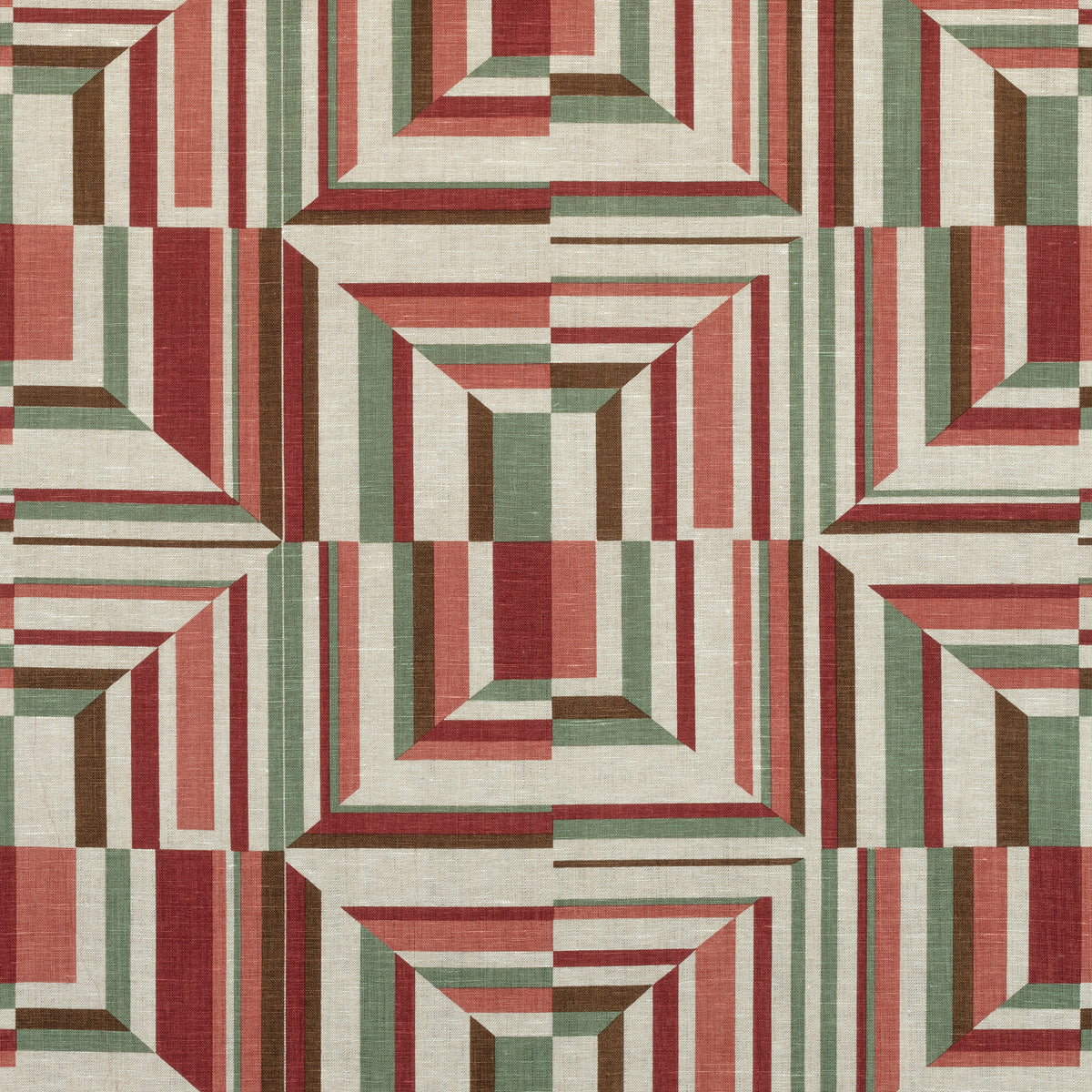 Cubism fabric in red on flax color - pattern number AF9650 - by Anna French in the Savoy collection