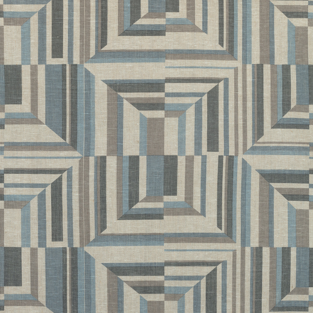 Cubism fabric in spa blue on flax color - pattern number AF9653 - by Anna French in the Savoy collection