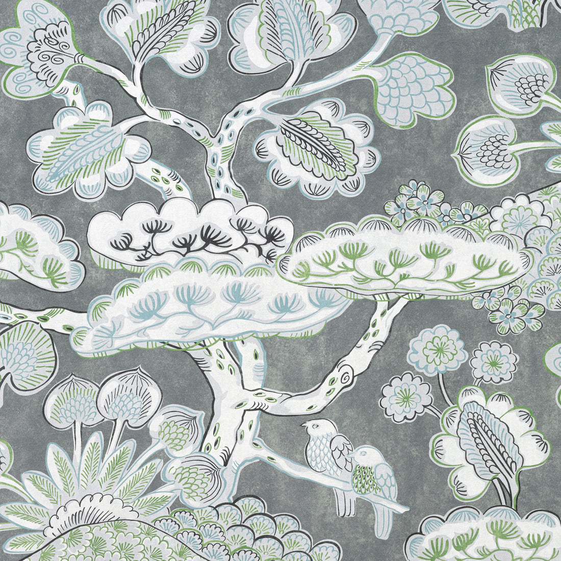 Tree House fabric in grey color - pattern number AF9864 - by Anna French in the Nara collection