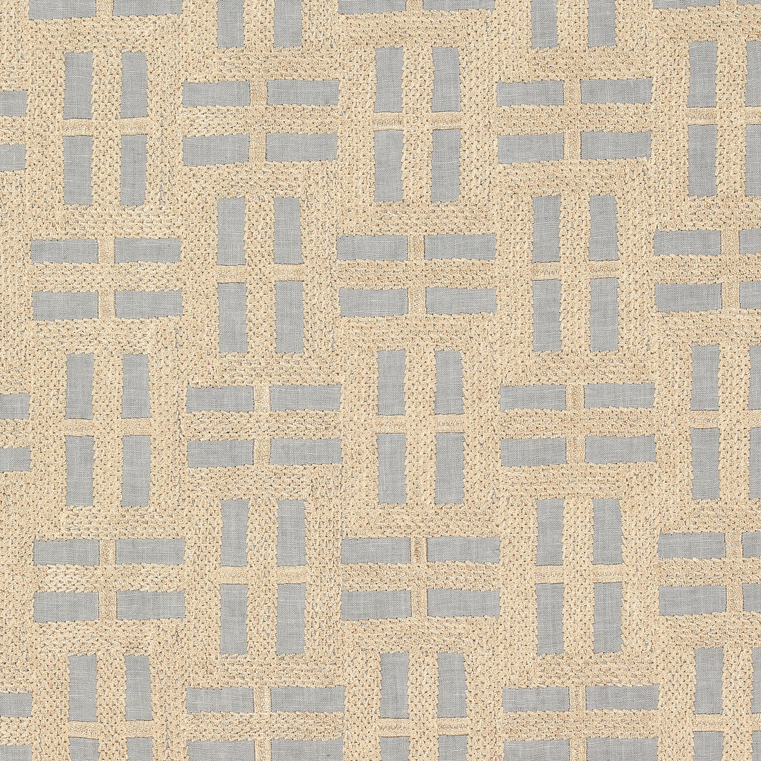 Lock Embroidery fabric in gold on grey color - pattern number AW73002 - by Anna French in the Meridian collection