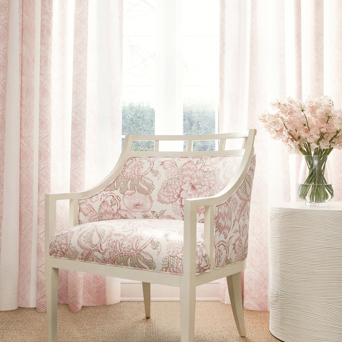 Malibu Chair in Westmont printed fabric in Blush - pattern number AF15107 - by Anna French in the Antilles collection