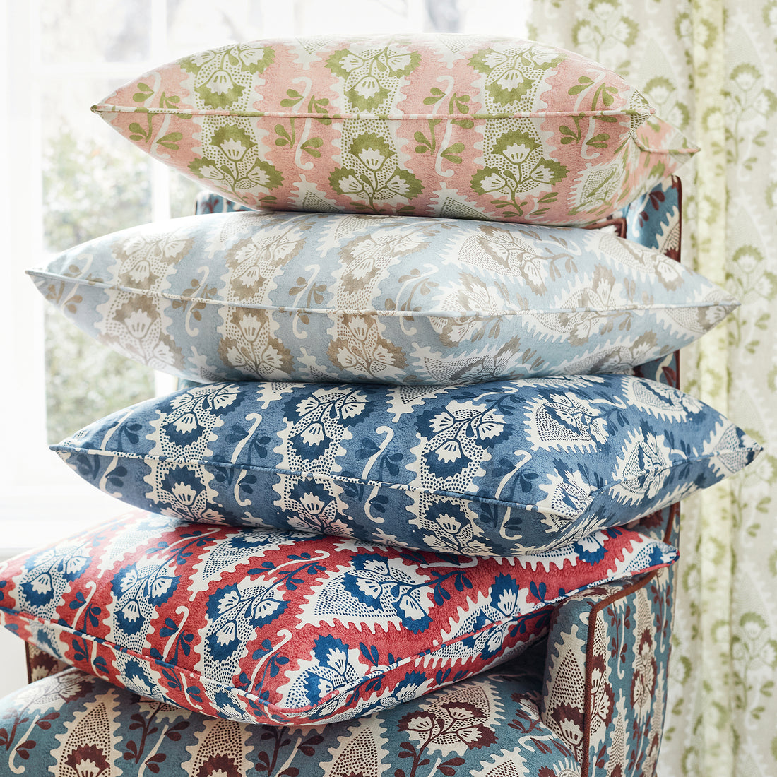 Pillow in Cornwall printed fabric in Red and Blue - pattern number AF15124 - by Anna French in the Antilles collection