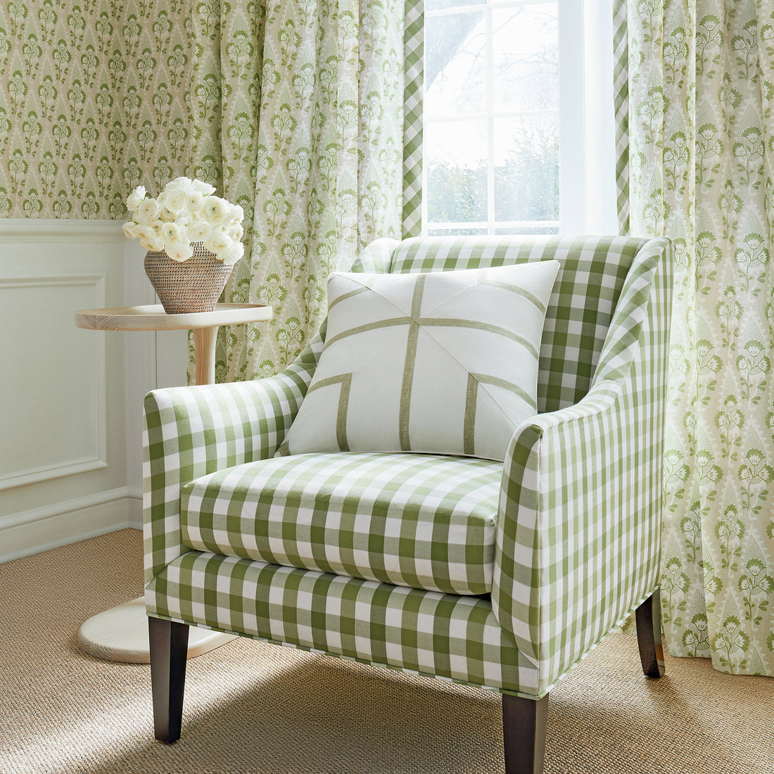 Saybrook Chair in Saybrook Check woven fabric in Green - pattern number AW15145 - by Anna French in the Antilles collection