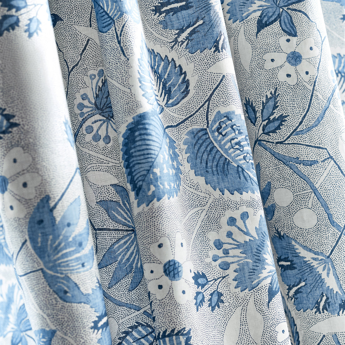 Detail of Indienne Hazel fabric in blue color - pattern number AF15116 - by Anna French in the Antilles collection