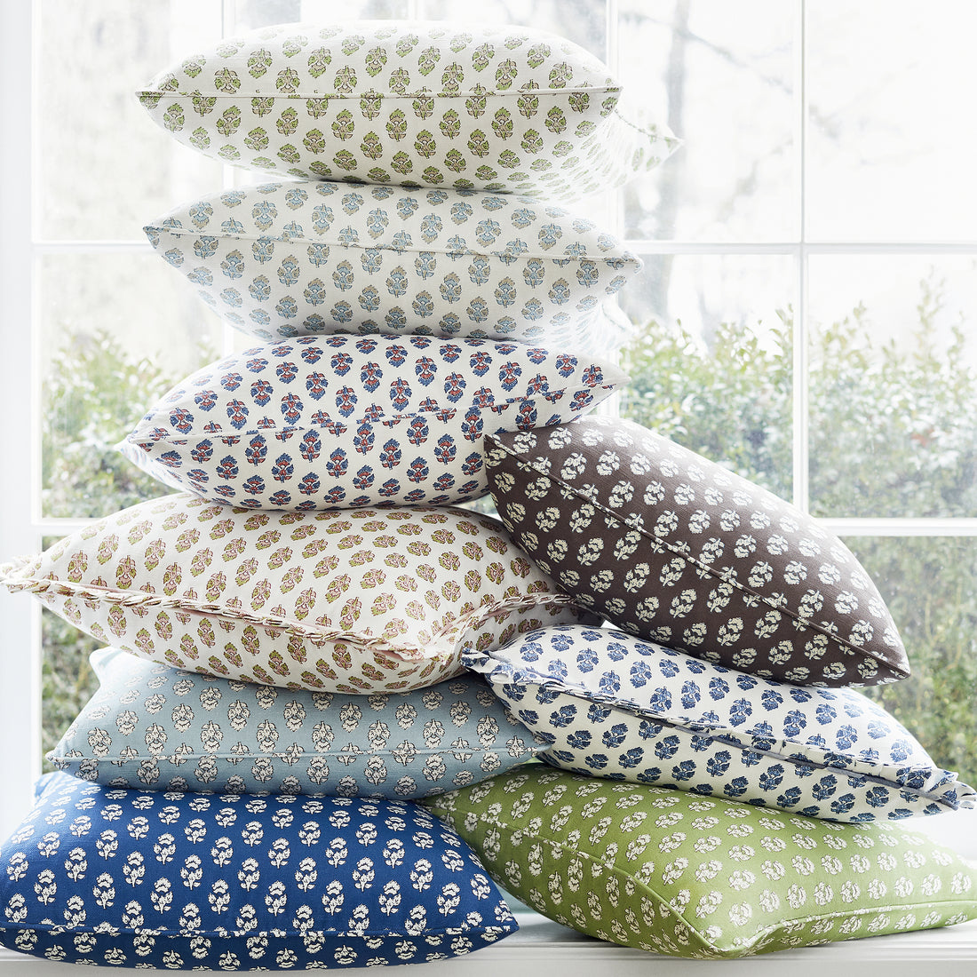 Pillow in Julian printed fabric in Blue - pattern number AF15165 - by Anna French in the Antilles collection