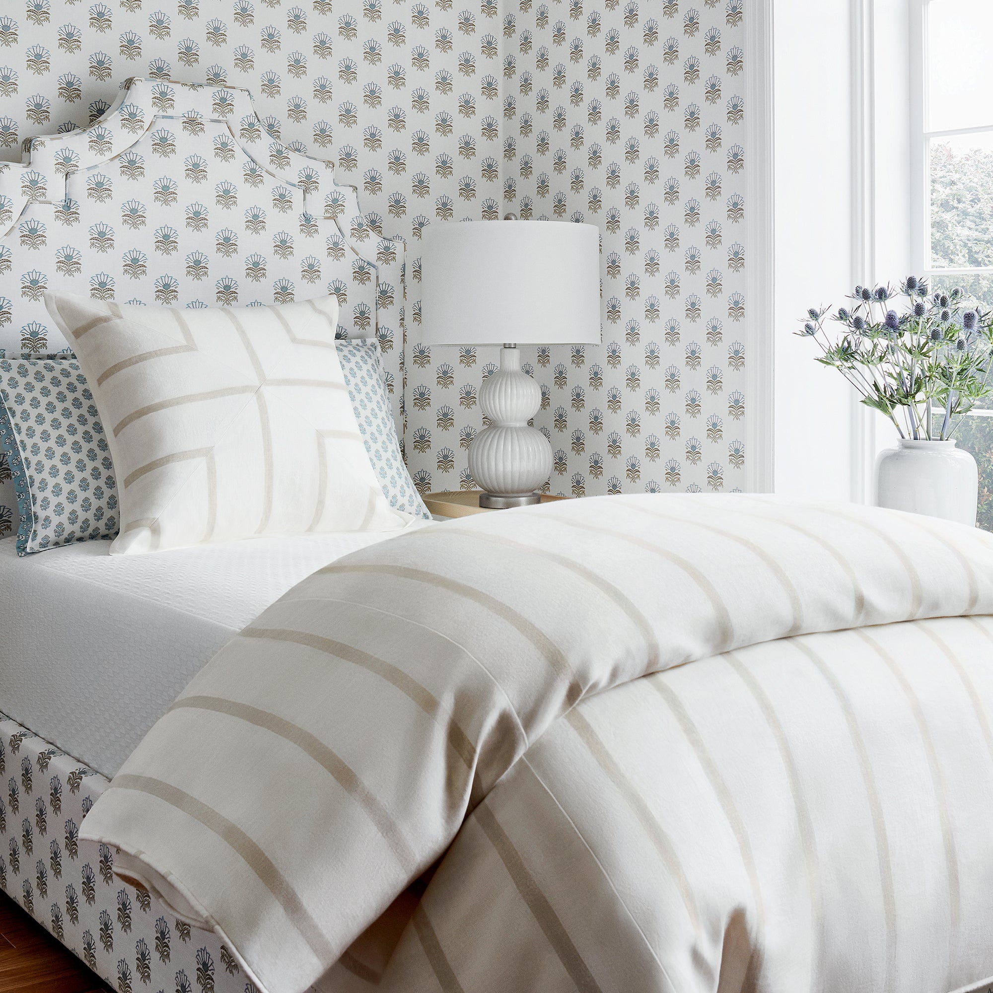 Comforter in Sailing Stripe woven fabric in Beige and White - pattern number AW15133 - by Anna French in the Antilles collection