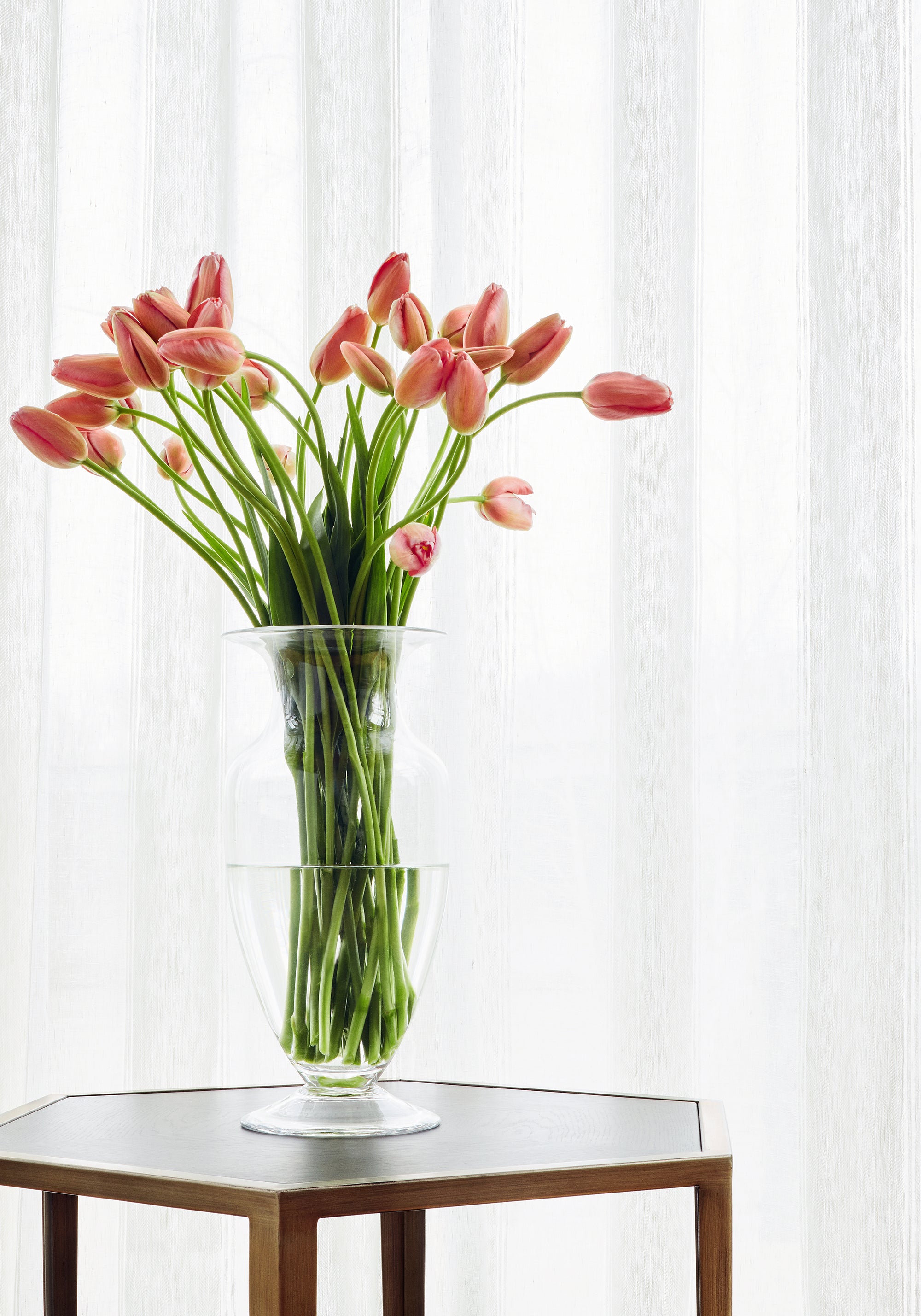 Sheer drapery curtains made from Thibaut Andover Stripe woven fabric in Ivory color pattern number FWW7108