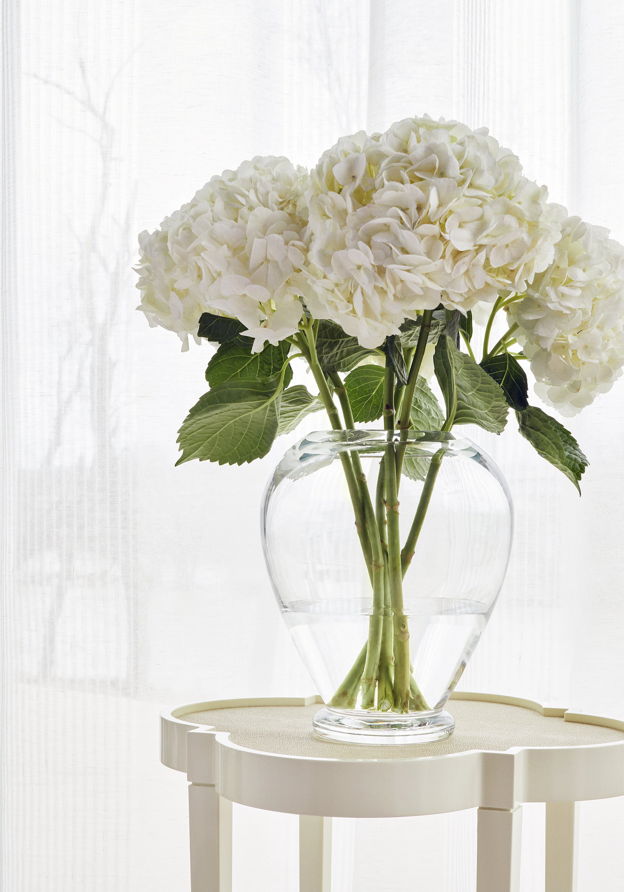 Sheer curtains made with Thibaut Mystic Stripe woven fabric in Snow White pattern number FWW7111