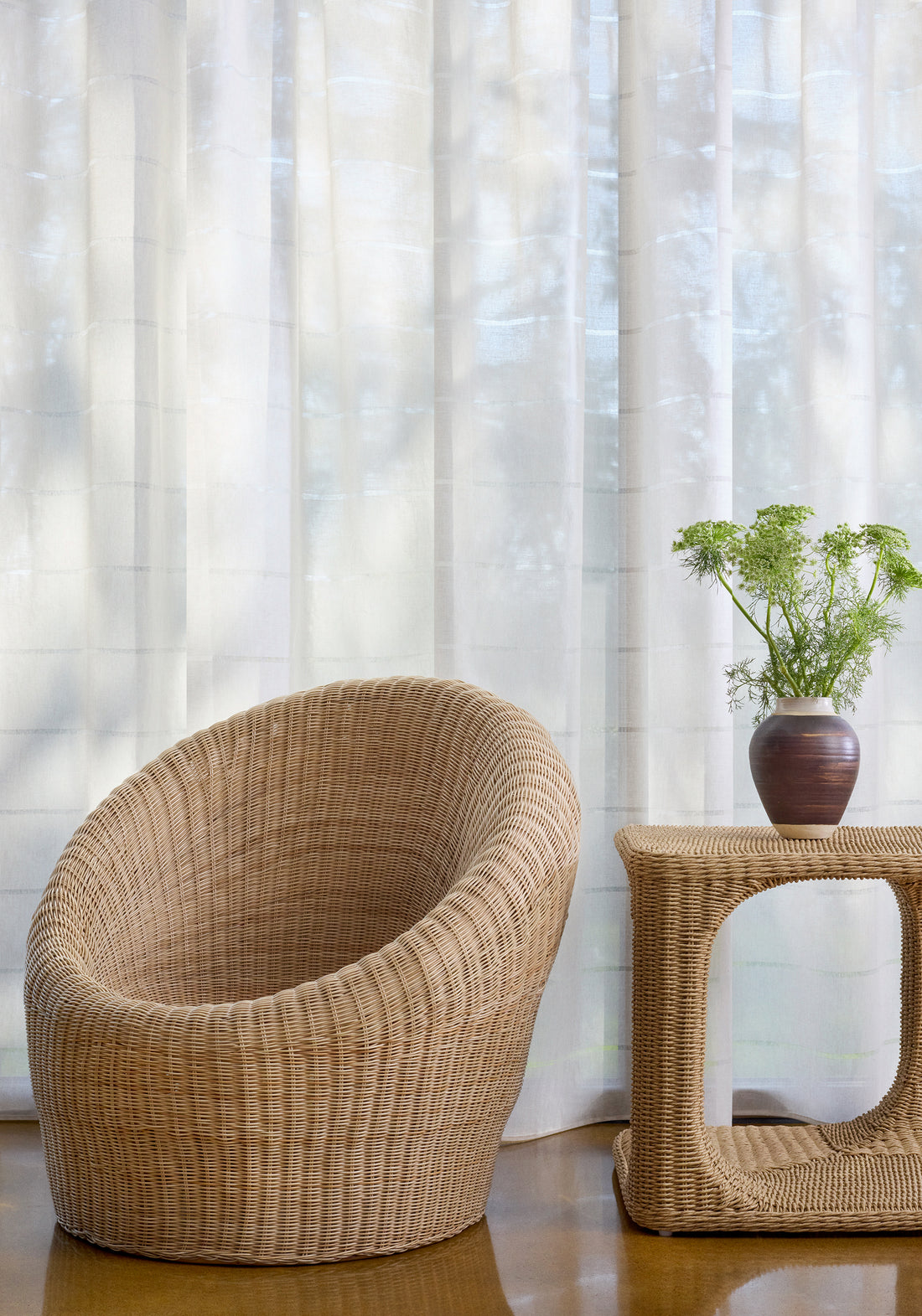 sheer in Amara Stripe fabric in flax color - pattern number FWW8238 - by Thibaut in the Aura collection