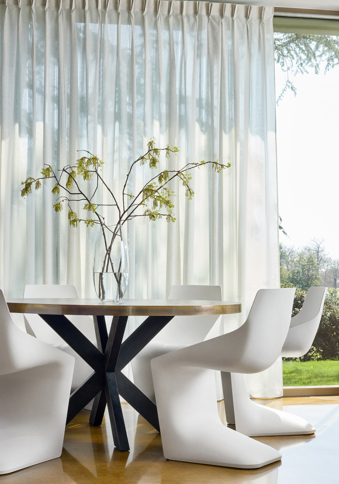 Sheer in Amara Stripe fabric in platinum color - pattern number FWW8239 - by Thibaut in the Aura collection