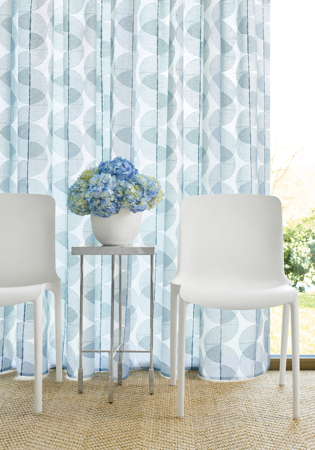 Sheer in Cyclone Embroidery fabric in ocean color - pattern number FWW8256 - by Thibaut in the Aura collection