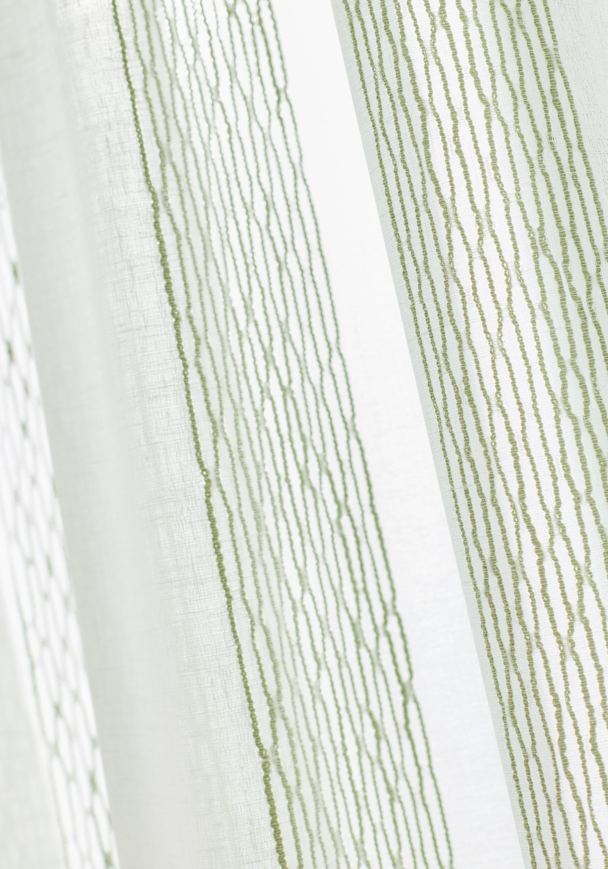 Up close sheer in Cypress Stripe fabric in aloe color - pattern number FWW8266 - by Thibaut in the Aura collection