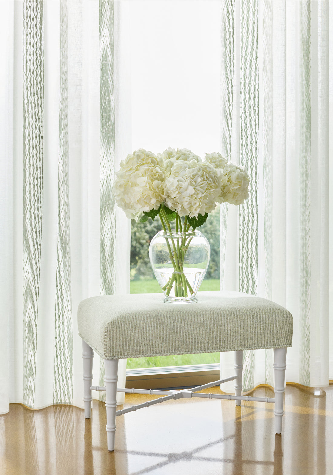 Sheer in Cypress Stripe fabric in aloe color - pattern number FWW8266 - by Thibaut in the Aura collection