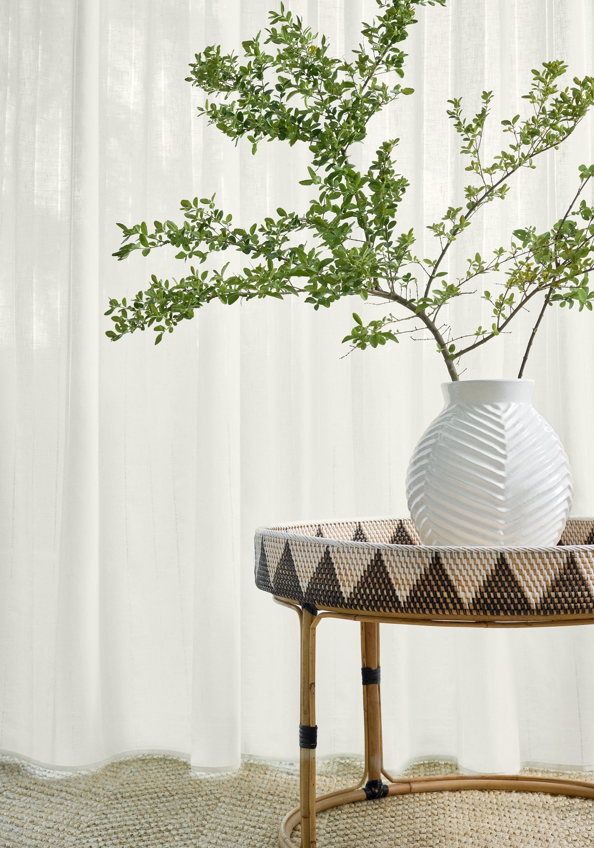 Sheer in Erba Stripe fabric in ivory color - pattern number FWW8242 - by Thibaut in the Aura collection