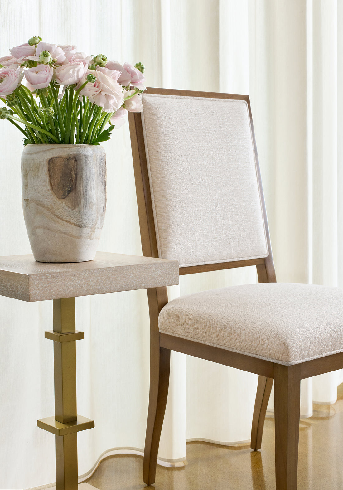 Lauderdale Dining Chair in Piper woven fabric in flax color - pattern number W73440 by Thibaut in the Landmark Textures collection