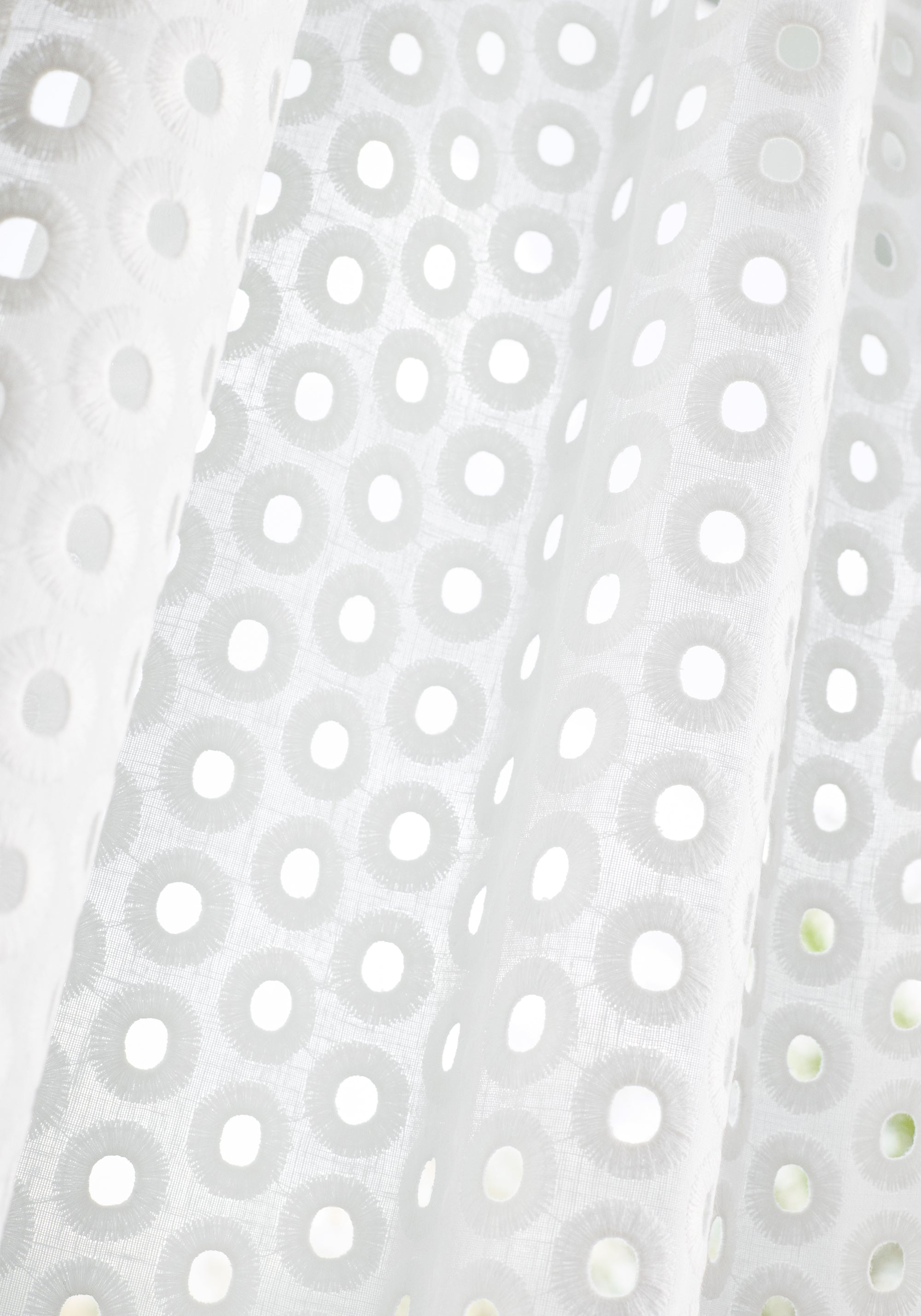 Up close sheer in Orla Embroidery fabric in snow white color - pattern number FWW8224 - by Thibaut in the Aura collection