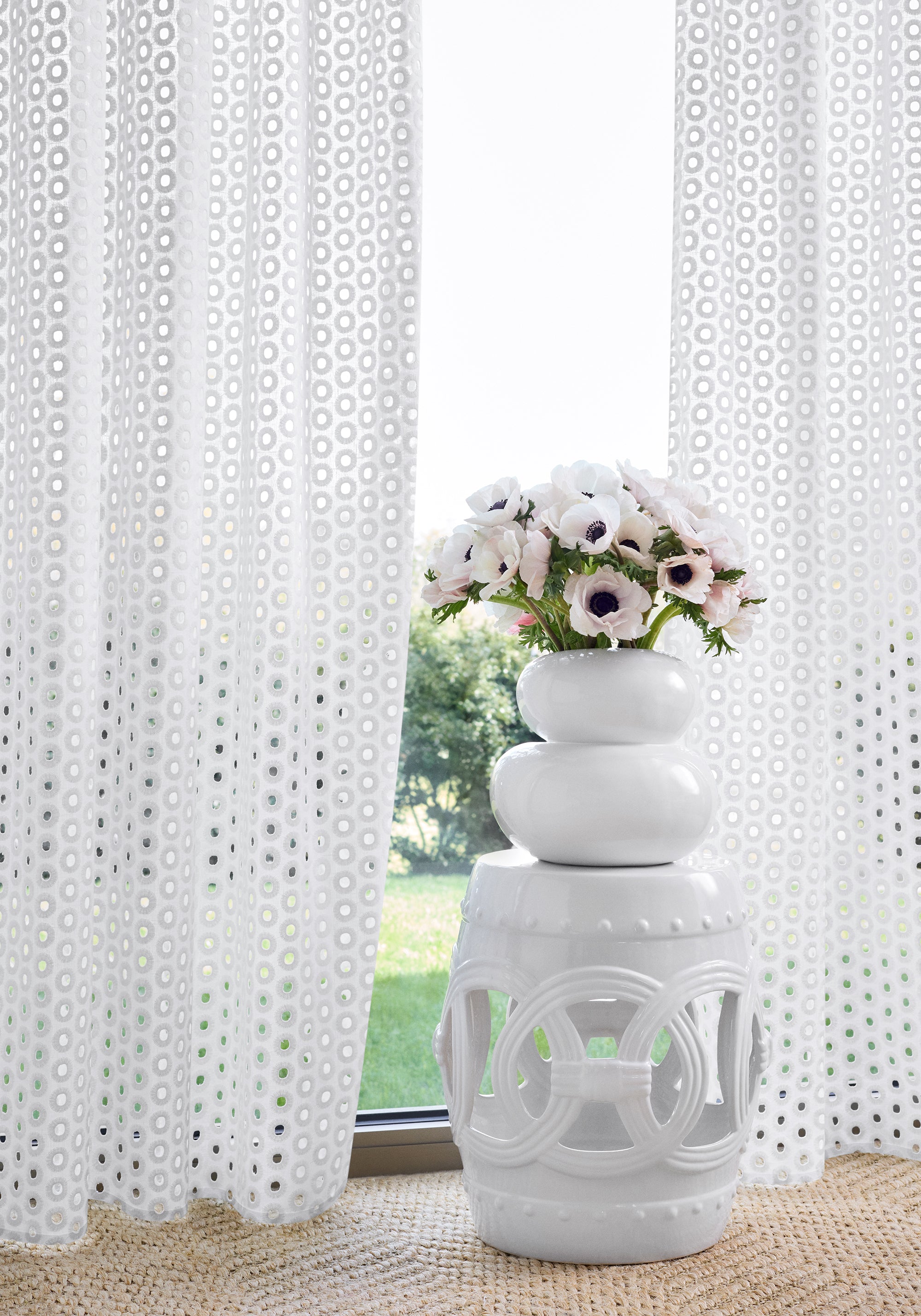 Sheers in Orla Embroidery fabric in snow white color - pattern number FWW8224 - by Thibaut in the Aura collection