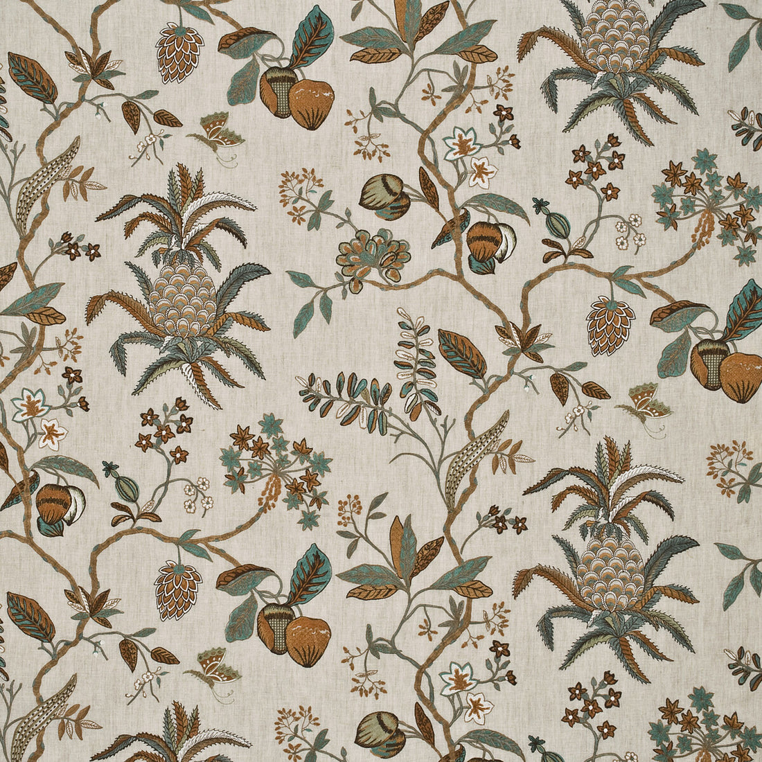 Exotic Pineapple Linen fabric in sage/dove color - pattern BF10347.1.0 - by G P &amp; J Baker in the Oleander collection