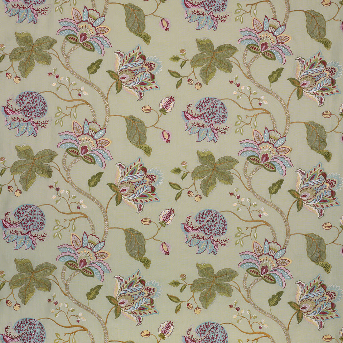Devereux Linen fabric in eau de nil/multi color - pattern BF10508.1.0 - by G P &amp; J Baker in the Larkhill collection