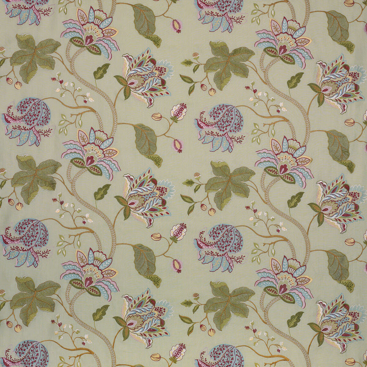 Devereux Linen fabric in eau de nil/multi color - pattern BF10508.1.0 - by G P & J Baker in the Larkhill collection