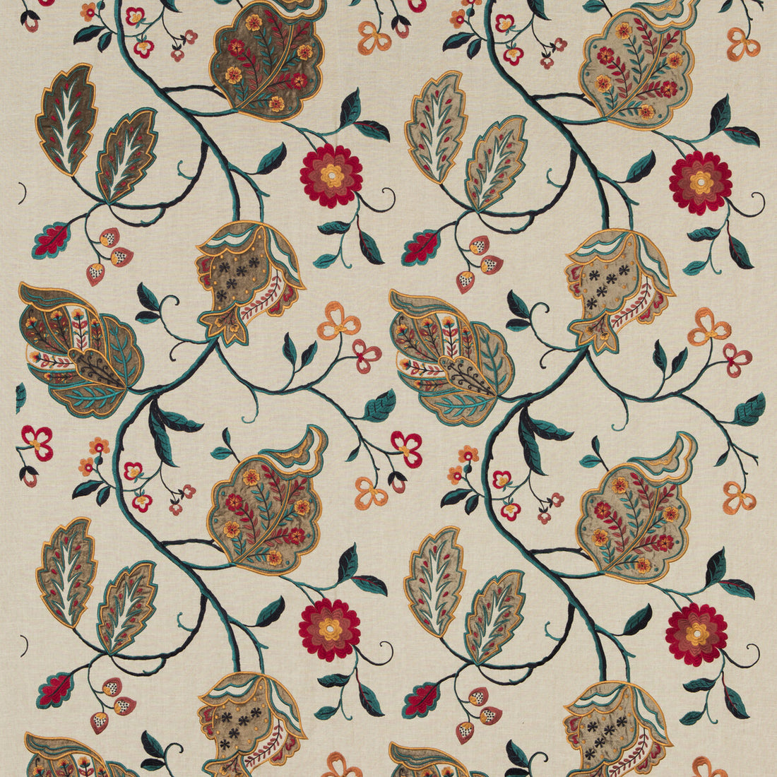 Calthorpe fabric in red/olive/teal color - pattern BF10531.4.0 - by G P &amp; J Baker in the Langdale collection