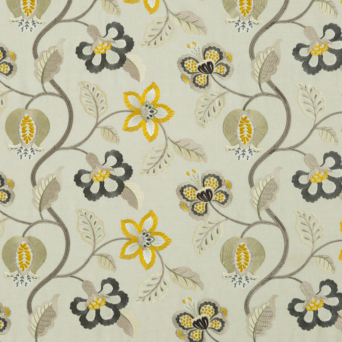 Elvaston fabric in graphite/citron color - pattern BF10532.4.0 - by G P &amp; J Baker in the Langdale collection