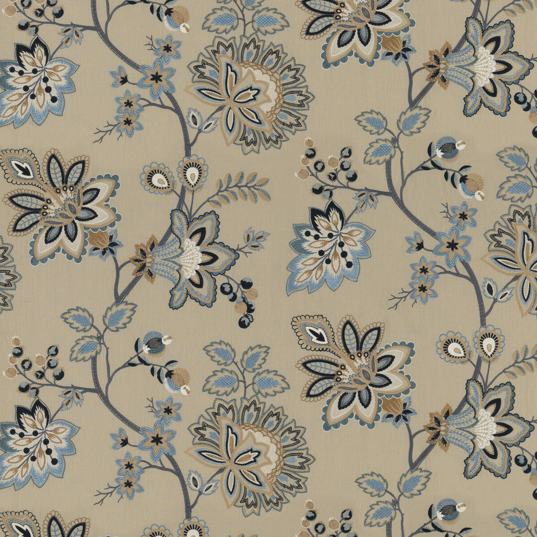 Burford Embroidery fabric in blue color - pattern BF10924.1.0 - by G P &amp; J Baker in the Portobello collection