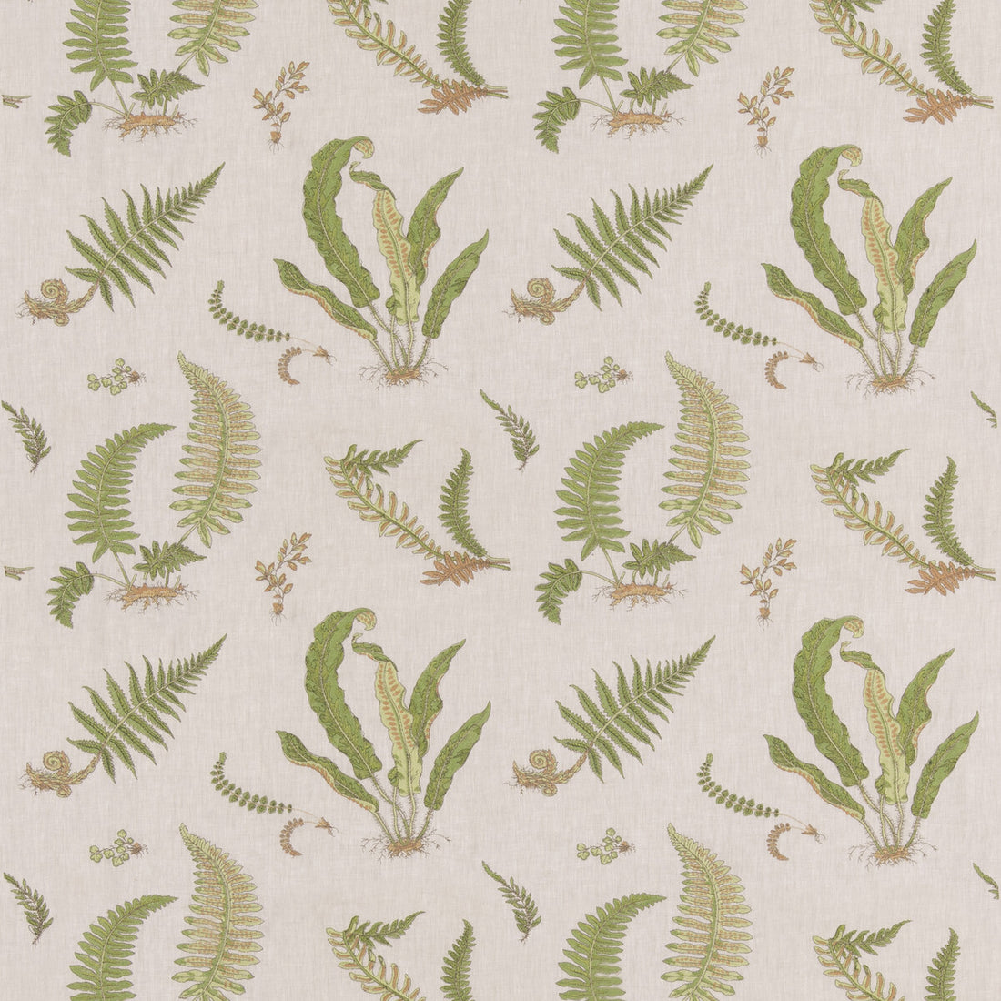 Ferns Embroidery fabric in green/natural color - pattern BF10991.3.0 - by G P &amp; J Baker in the Burford collection