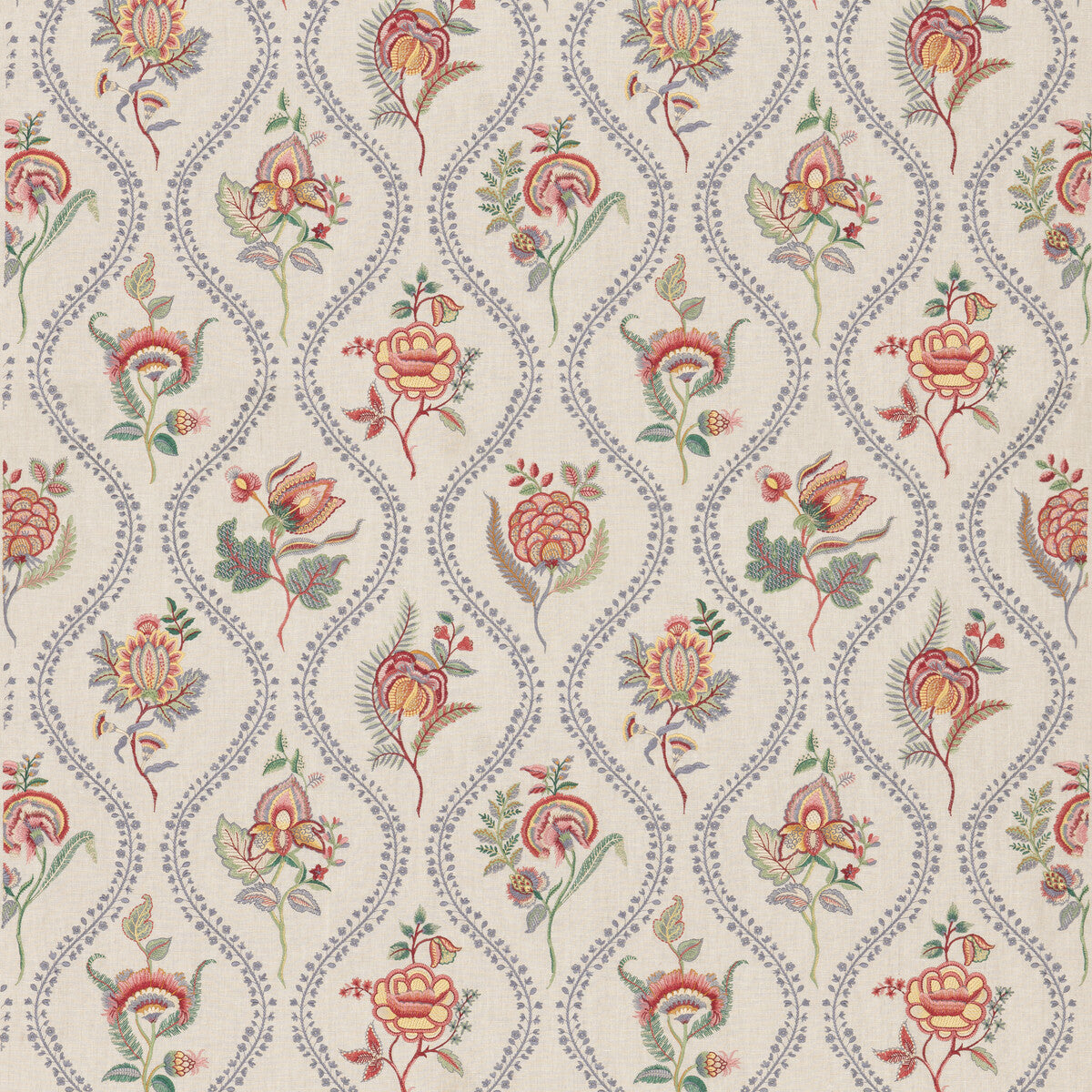 Burford Embroidery fabric in blue/red color - pattern BF11025.1.0 - by G P & J Baker in the Burford collection
