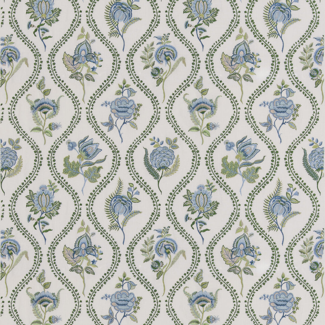 Burford Embroidery fabric in blue/emerald color - pattern BF11025.2.0 - by G P &amp; J Baker in the Burford collection