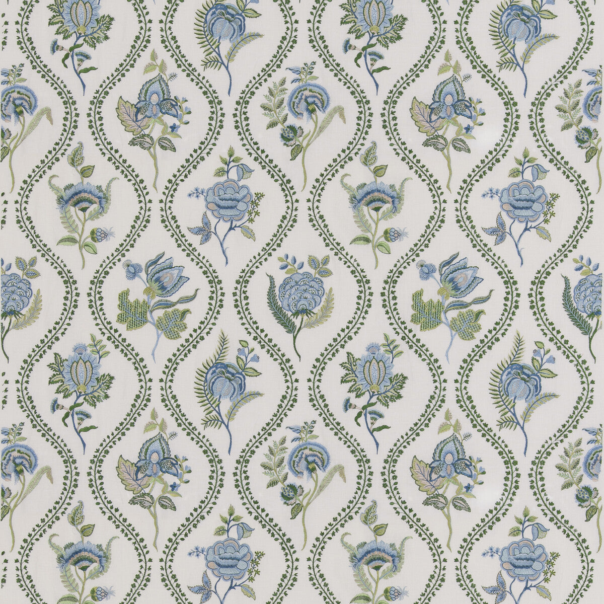 Burford Embroidery fabric in blue/emerald color - pattern BF11025.2.0 - by G P & J Baker in the Burford collection