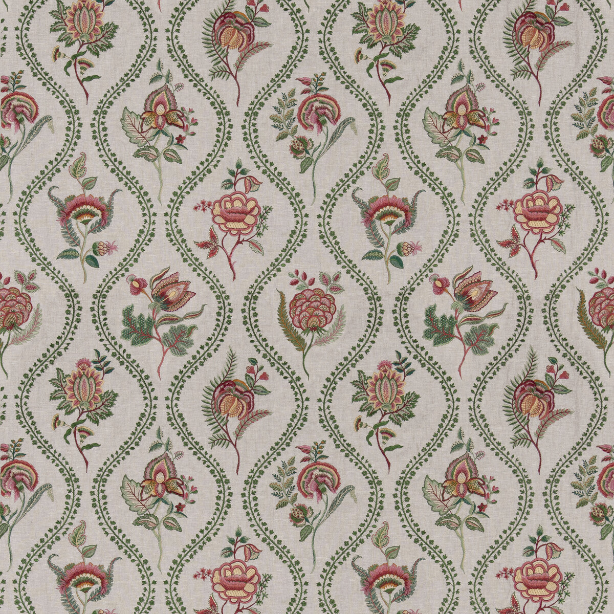 Burford Embroidery fabric in emerald/red color - pattern BF11025.5.0 - by G P & J Baker in the Burford collection