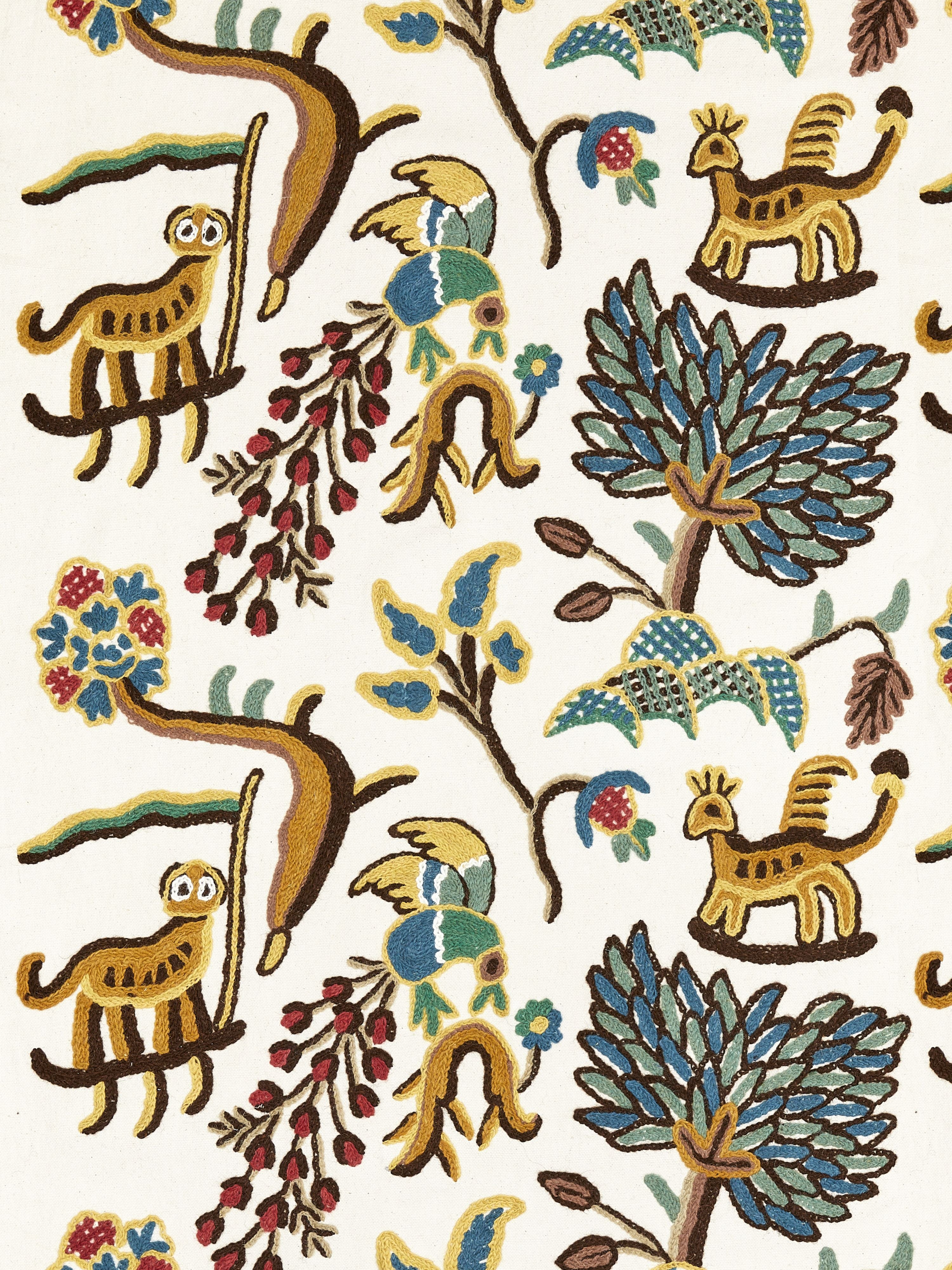 Fables - Jawahar Crewel fabric in blue multi color - pattern number BH 00010031 - by Scalamandre in the Old World Weavers collection