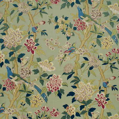 Hydrangea Bird fabric in aqua/rose color - pattern BP10148.3.0 - by G P &amp; J Baker in the Hidcote collection