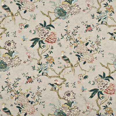 Oriental Bird fabric in rose/grey color - pattern BP10385.1.0 - by G P &amp; J Baker in the Originals UK collection