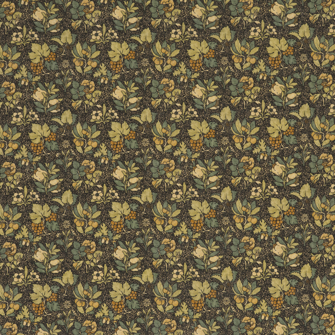 Meadow Fruit fabric in charcoal/green color - pattern BP10619.3.0 - by G P &amp; J Baker in the Originals V collection
