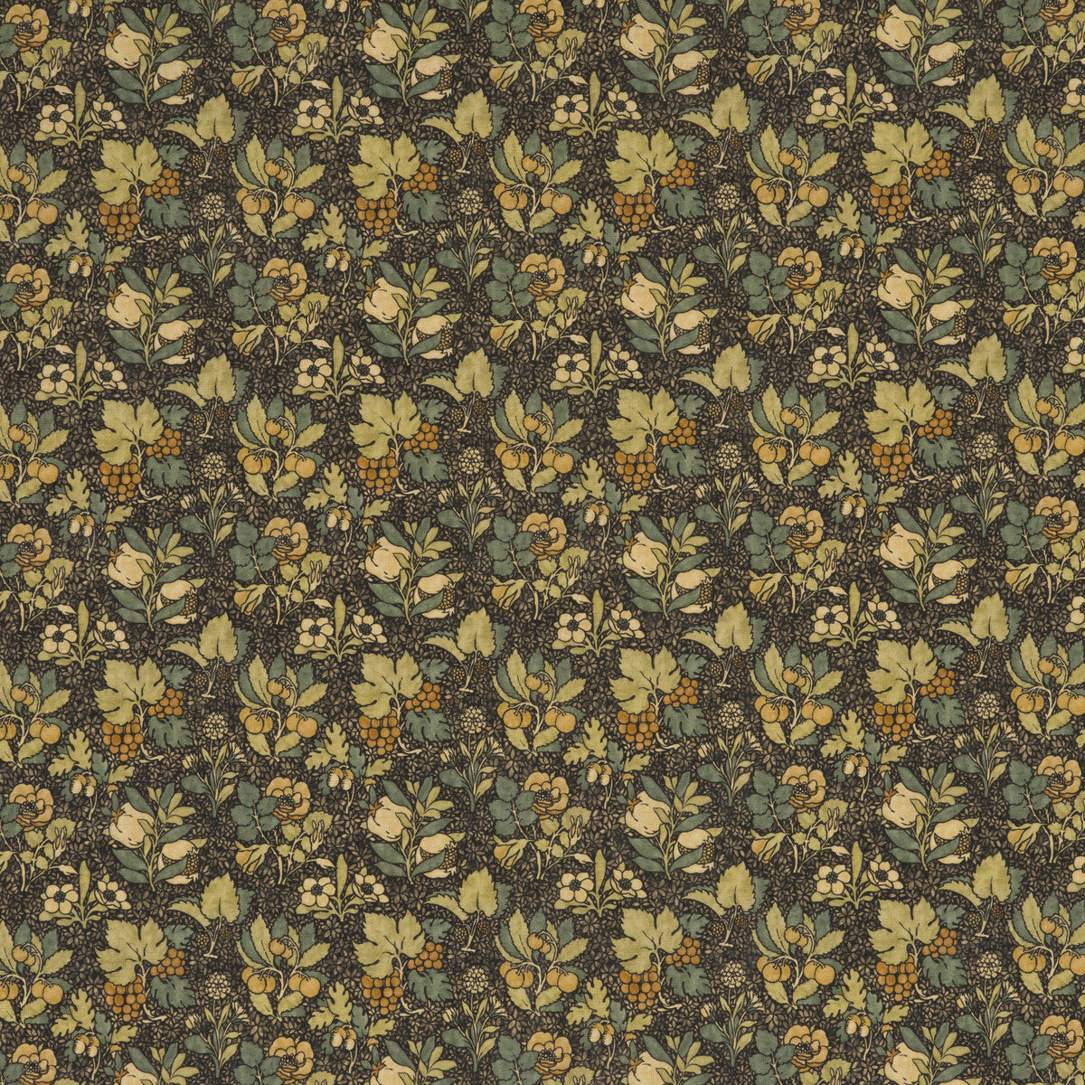 Meadow Fruit fabric in charcoal/green color - pattern BP10619.3.0 - by G P & J Baker in the Originals V collection