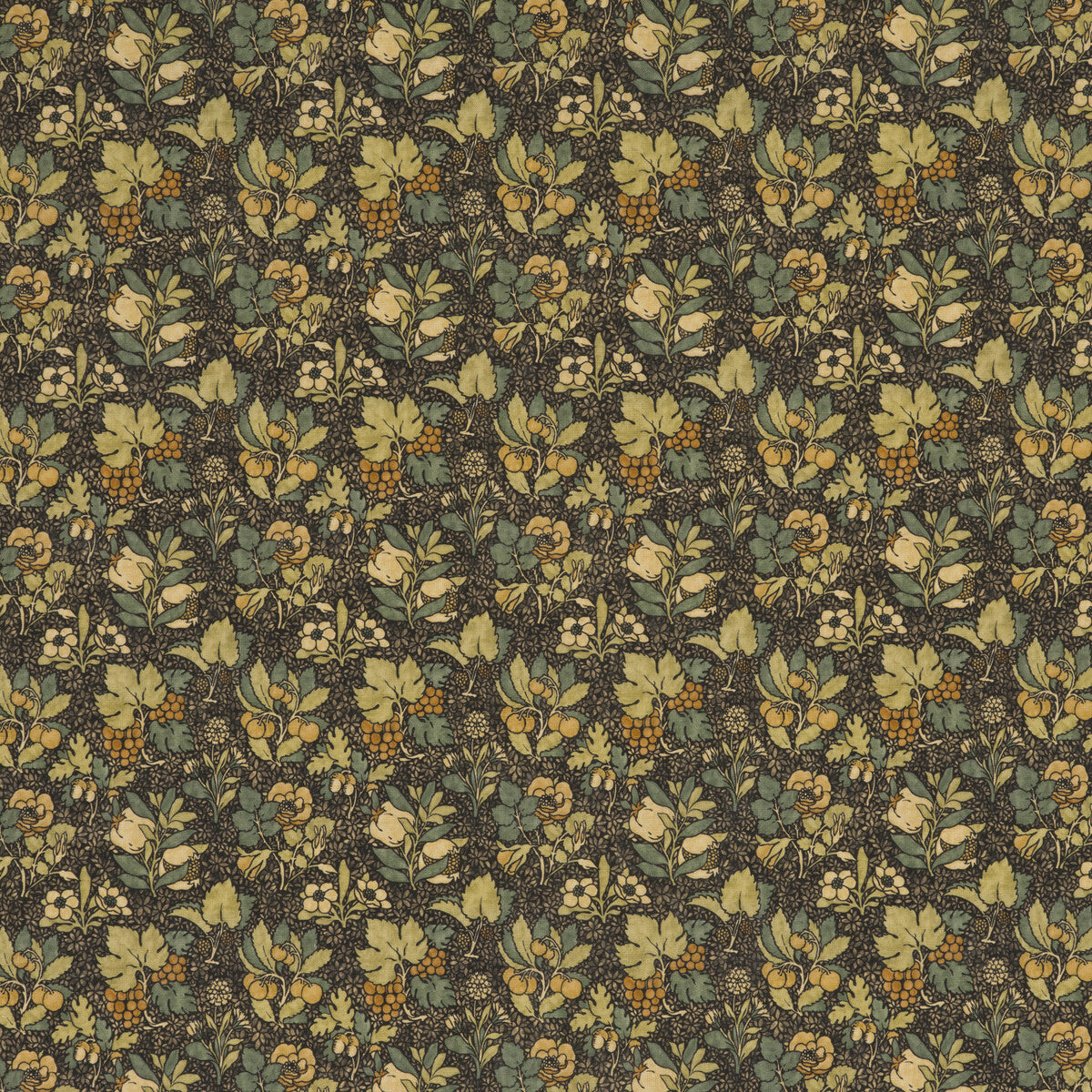 Meadow Fruit fabric in charcoal/green color - pattern BP10619.3.0 - by G P &amp; J Baker in the Originals V collection